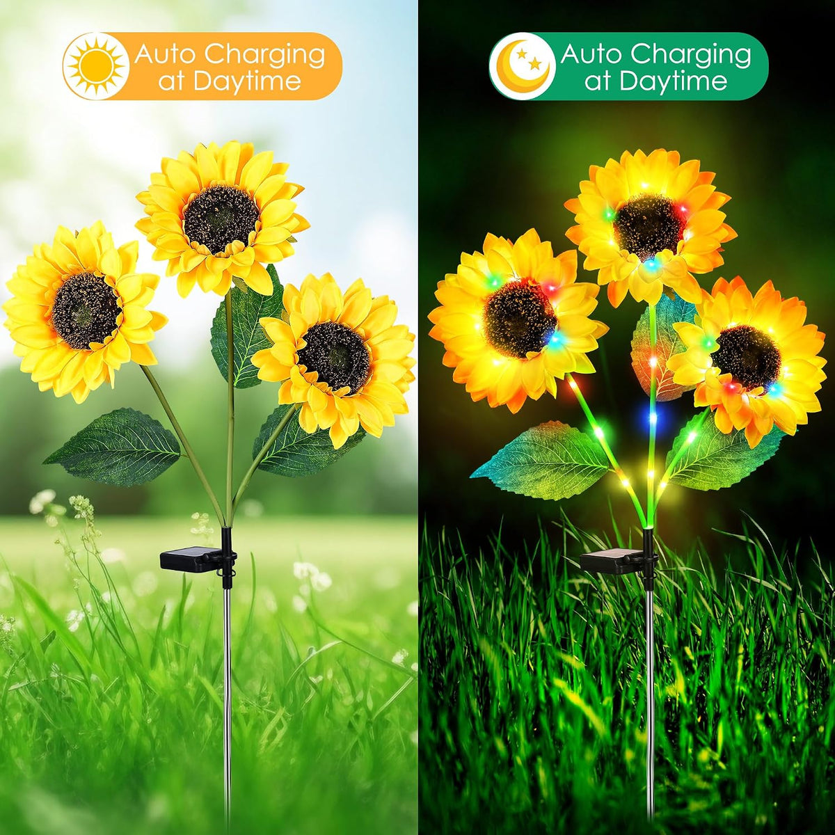 Realistic Solar-Powered Garden Sunflower Lights
