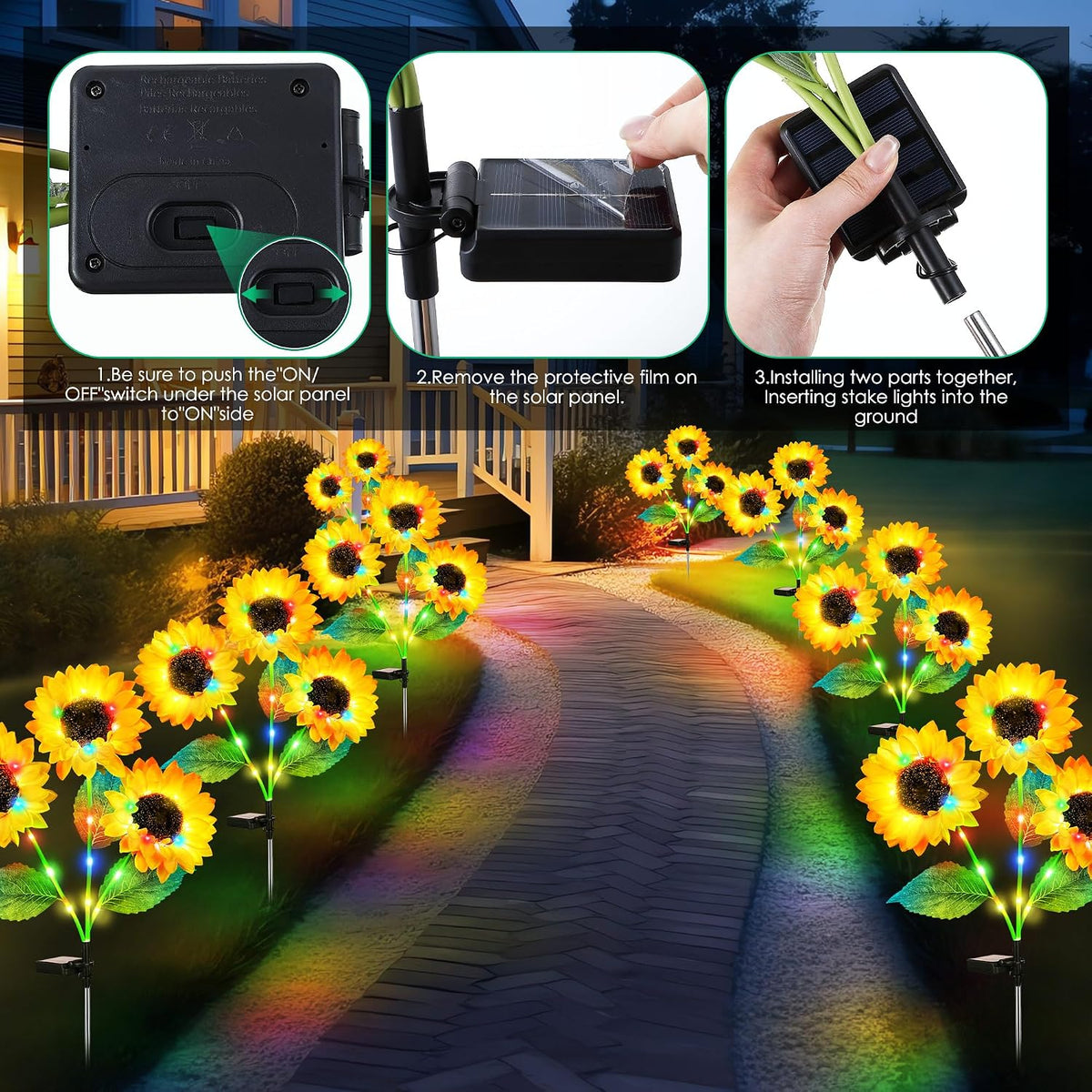 Realistic Solar-Powered Garden Sunflower Lights