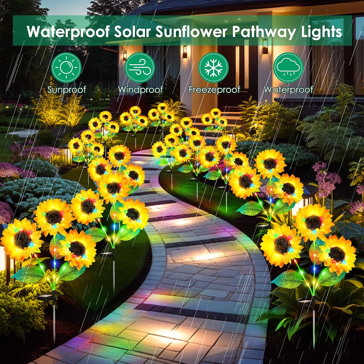 Realistic Solar-Powered Garden Sunflower Lights